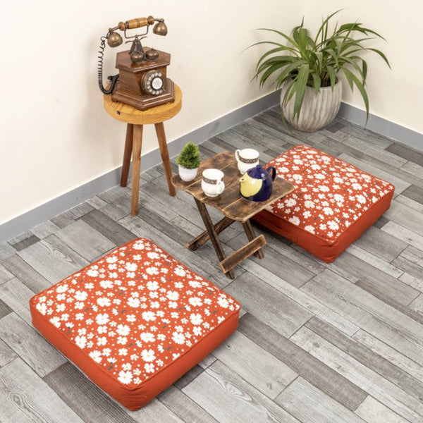 Buy Shannon Floral Floor Cushion (Terracotta Brown) - Set Of Two Floor Cushions from Vaaree