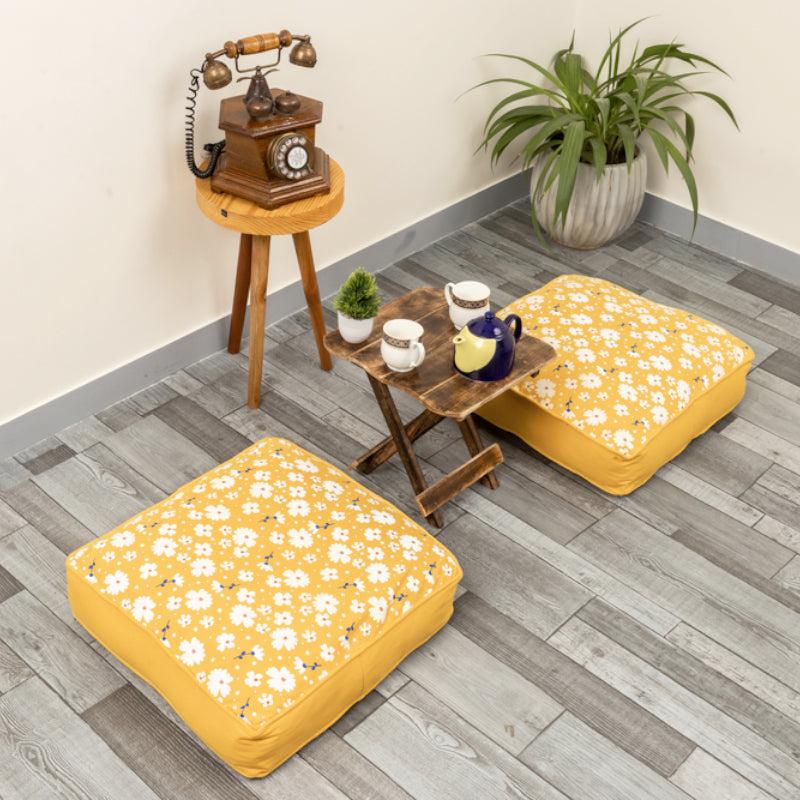 Buy Shannon Floral Floor Cushion (Mustard Yellow) - Set Of Two Floor Cushions from Vaaree