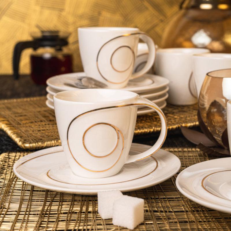 Buy Spiral Steam Gold Cup & Saucer (160 ML) - Twelve Piece Set Tea Cup & Saucer from Vaaree