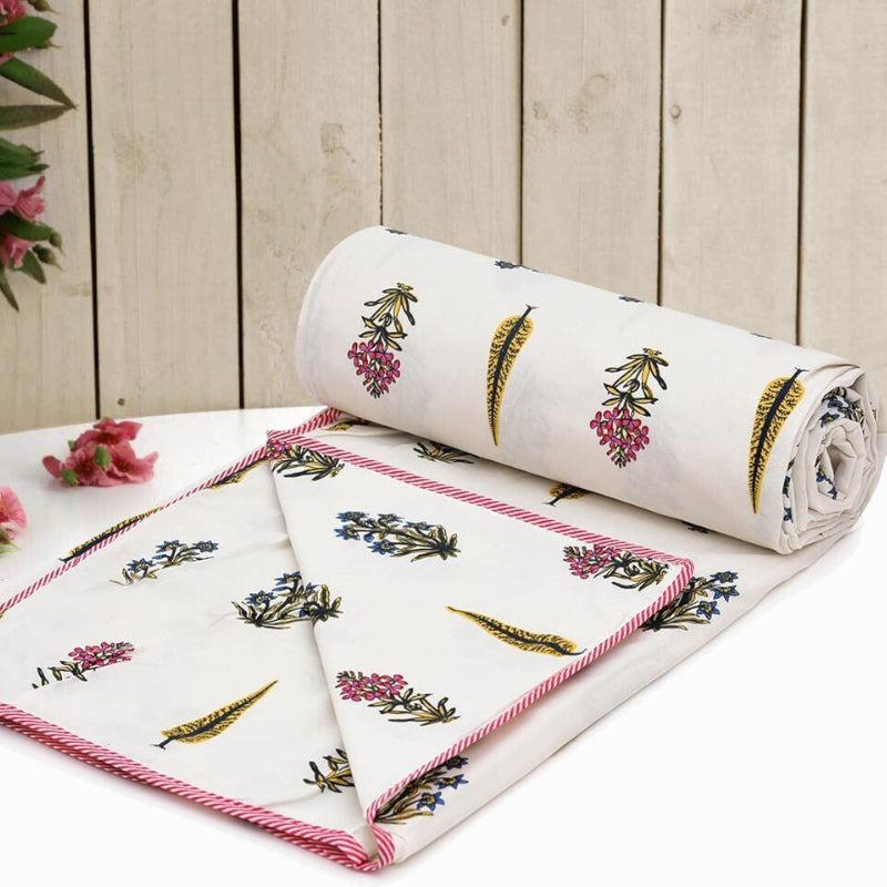 Buy Firava Floral Reversible Dohar - Pink & White Dohars from Vaaree