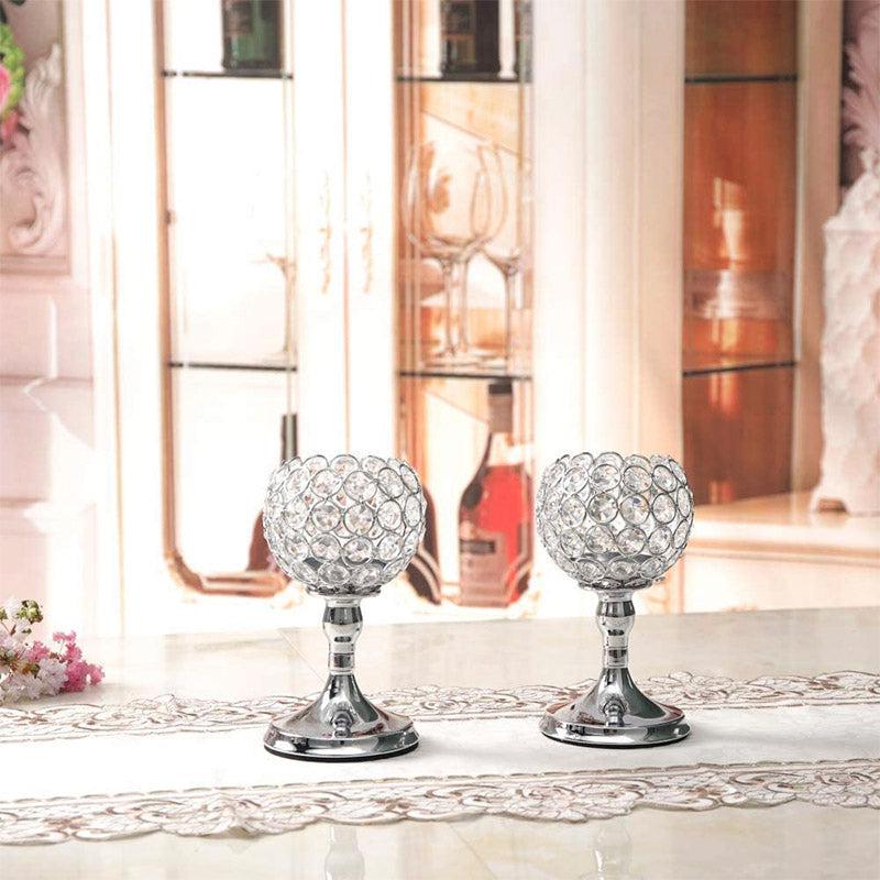 Buy Its A Crystal Affair Tealight Candle Holder (Silver) - Set Of Two Candle Holders from Vaaree