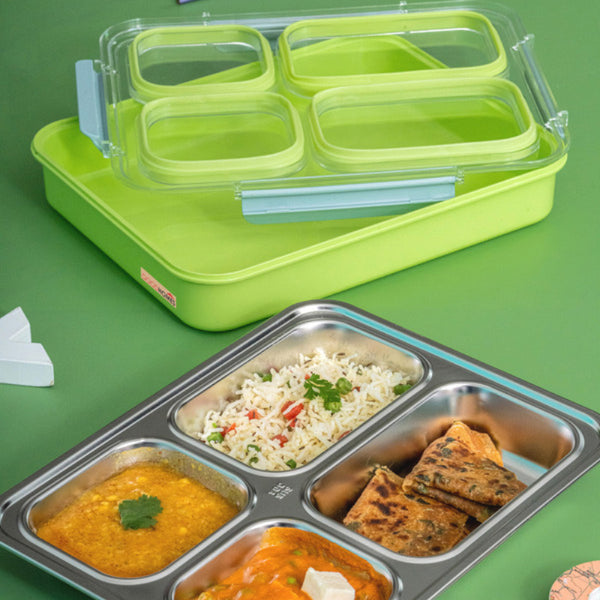 Tiffins & Lunch Box - Agro Kids Leakproof Lunch Box with Compartments (Light Green) - 1100 ML