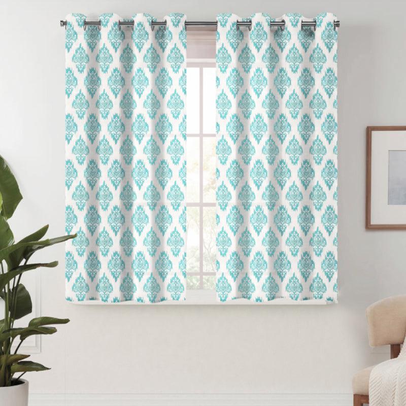 Buy Geralda Flora Semi Blackout Curtain (Blue) - Set Of Two Curtains from Vaaree