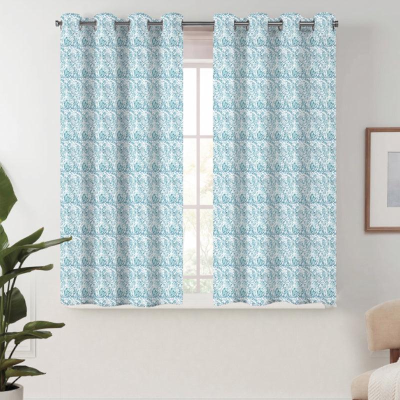 Buy Geralda Semi Blackout Curtain (Blue) - Set Of Two Curtains from Vaaree