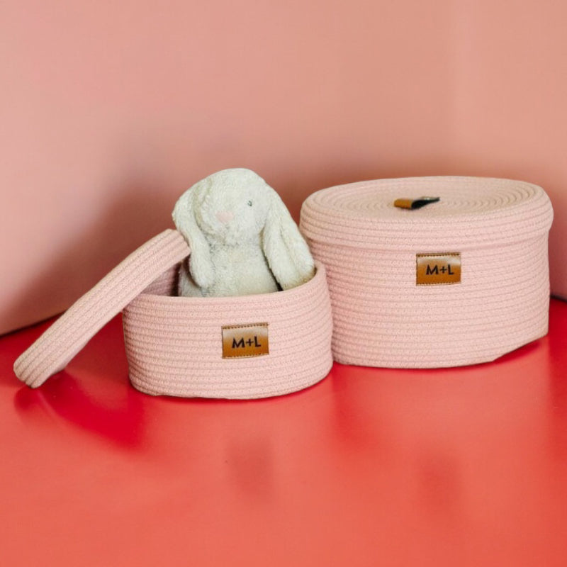 Storage Basket - Obero Natural Fiber Storage Basket (Pink) - Set Of Two