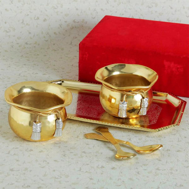 Bowl - Karuna Gold Bowl With Spoon & Tray (200 ML) - Set Of Five