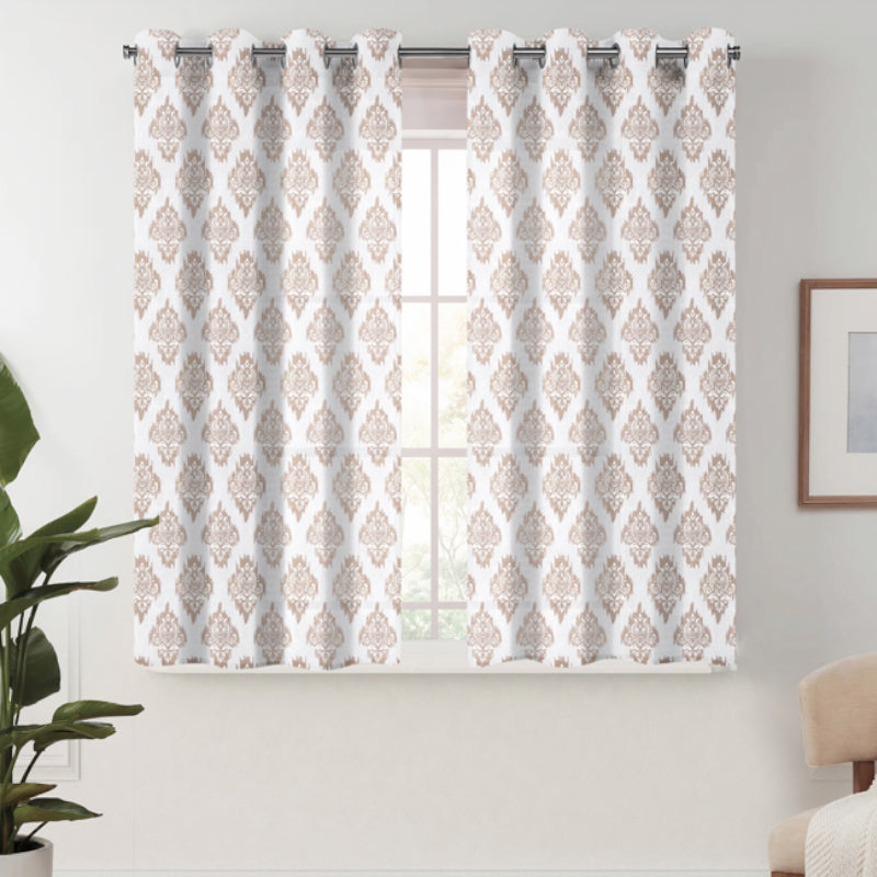 Curtains - Vivienne Ethnic Semi Sheer Curtain (Beige & White) - Set Of Two