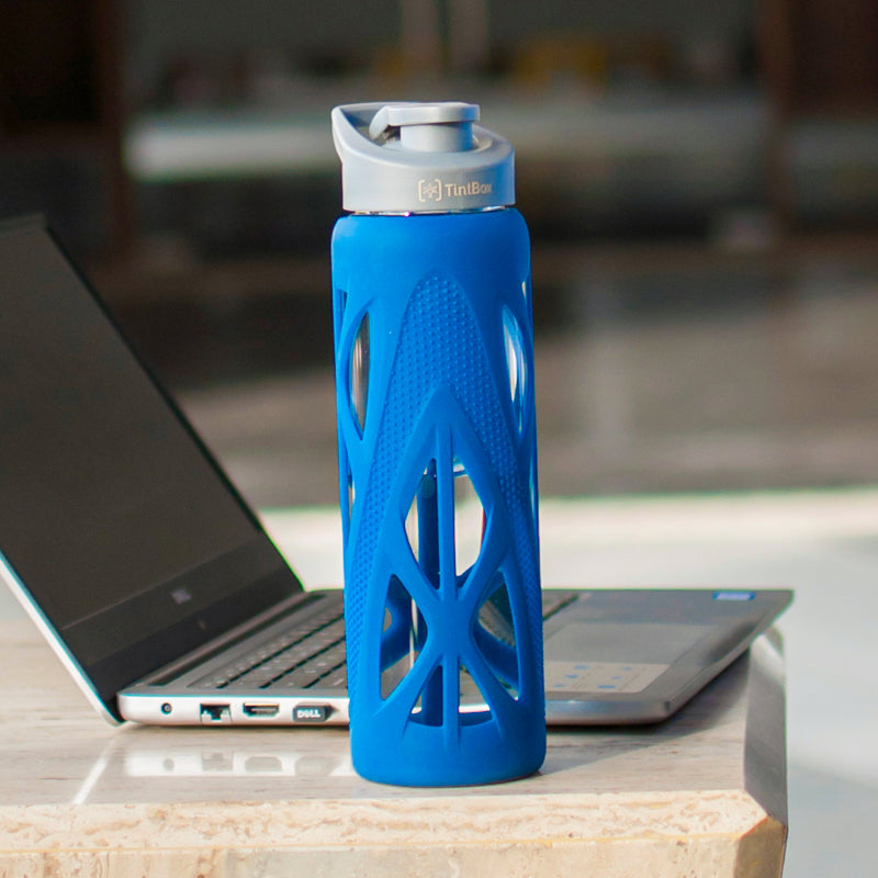 Bottle - Wego Glass Bottle With Silicon Sleeve (750 ML) - Blue