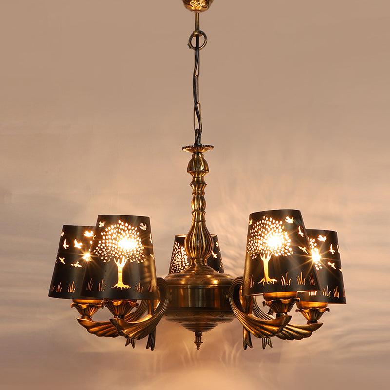 Buy Tree Of Life Etched Vistara Golden Antique Chandelier Ceiling Lamp from Vaaree