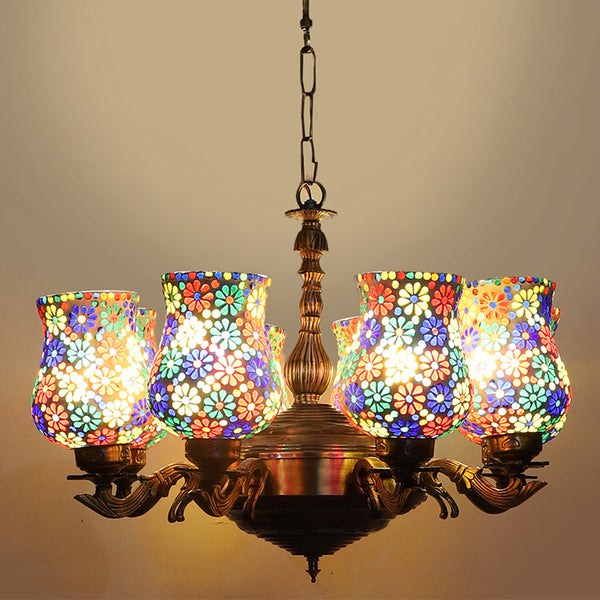 Buy Omra Vilona Mosaic Golden Antique Chandelier Ceiling Lamp from Vaaree