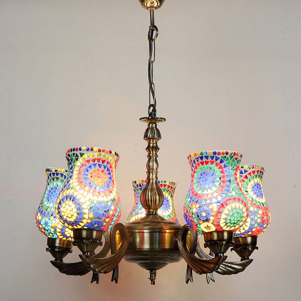 Buy Elva Vistara Mosaic Golden Antique Chandelier Ceiling Lamp from Vaaree