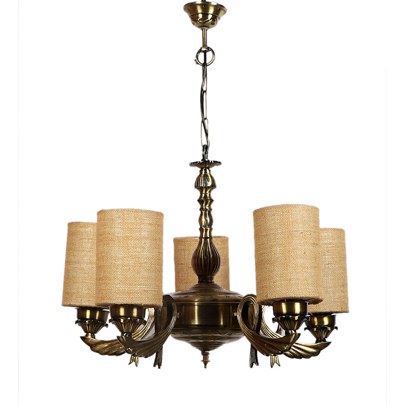 Ceiling Lamp - Vistara Cylindrical Golden Antique Chandelier - Beige