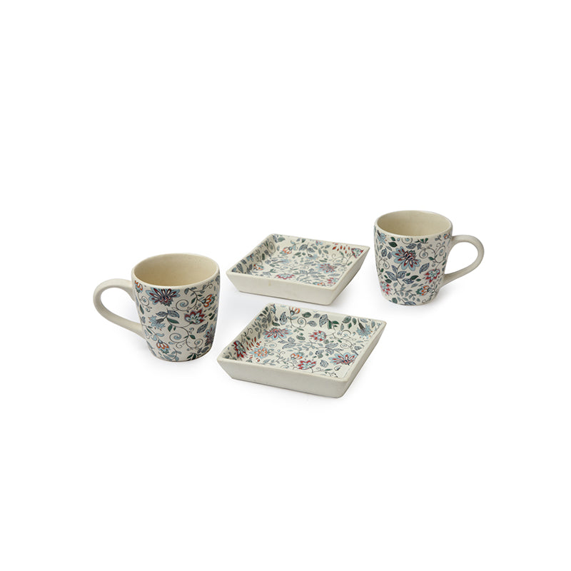 Buy Exora Floral Cup And Tray - Four Piece Set Tea Cup & Saucer from Vaaree