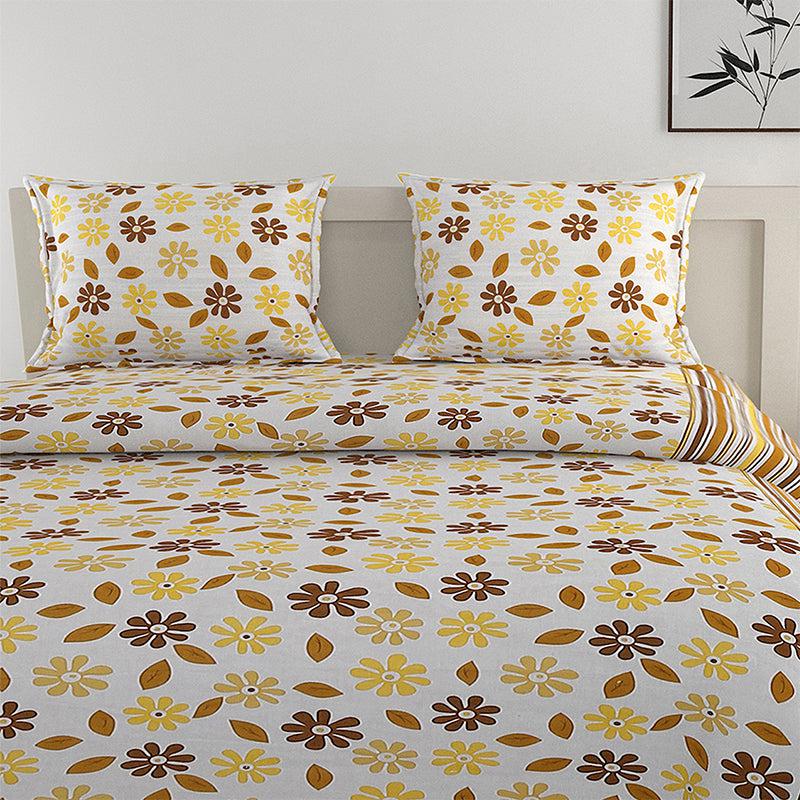 Buy Smera Floral Bedding Set - Yellow & Brown Bedding Set from Vaaree