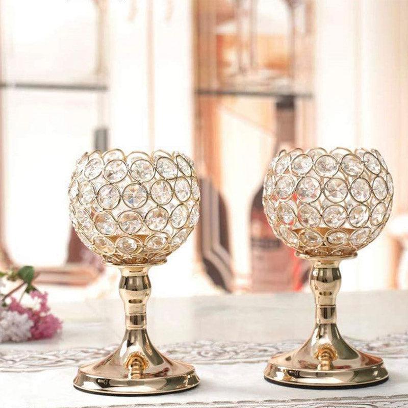 Buy Its A Crystal Affair Tealight Candle Holder (Gold) - Set Of Two Candle Holders from Vaaree