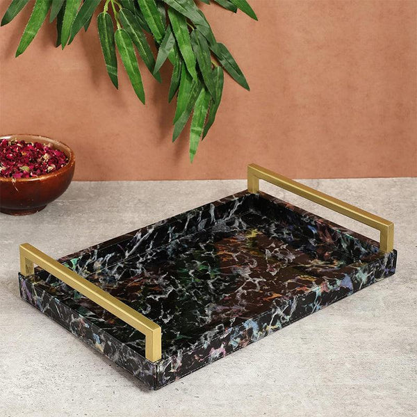 Buy Ave Leather Serving Tray - Black & Gold Serving Tray from Vaaree