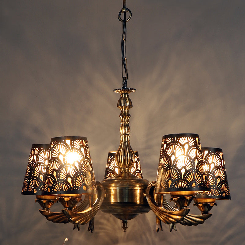 Ceiling Lamp - Ethnic Noma Etched Vistara Golden Antique Chandelier