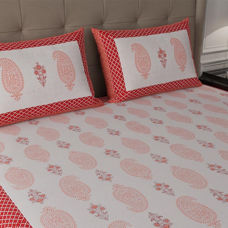 Buy Velma Ethnic Bedsheet - White & Red Bedsheets from Vaaree