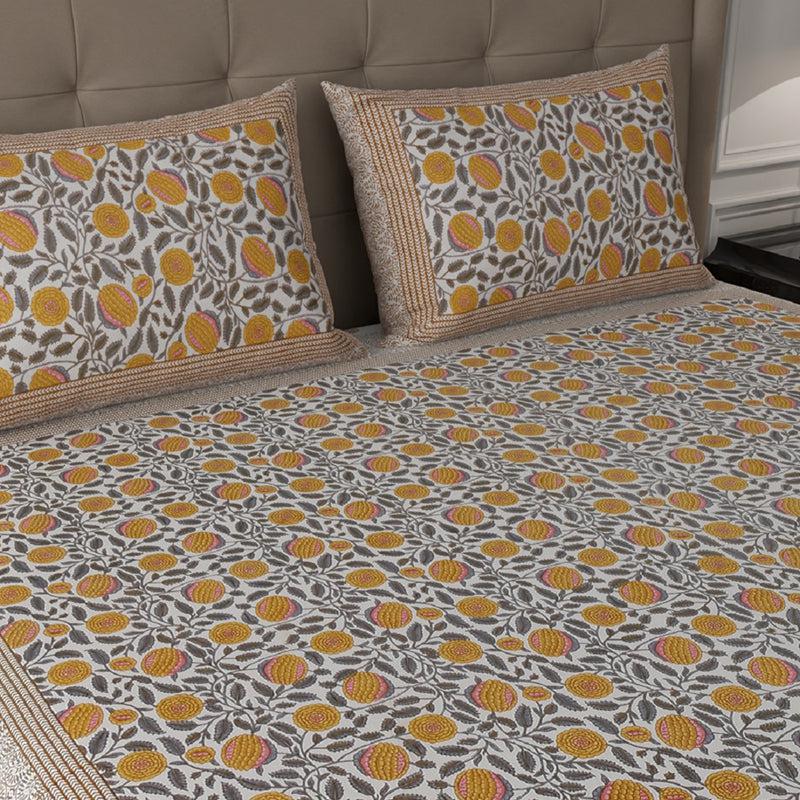 Buy Kavin Floral Bedsheet - Yellow Bedsheets from Vaaree