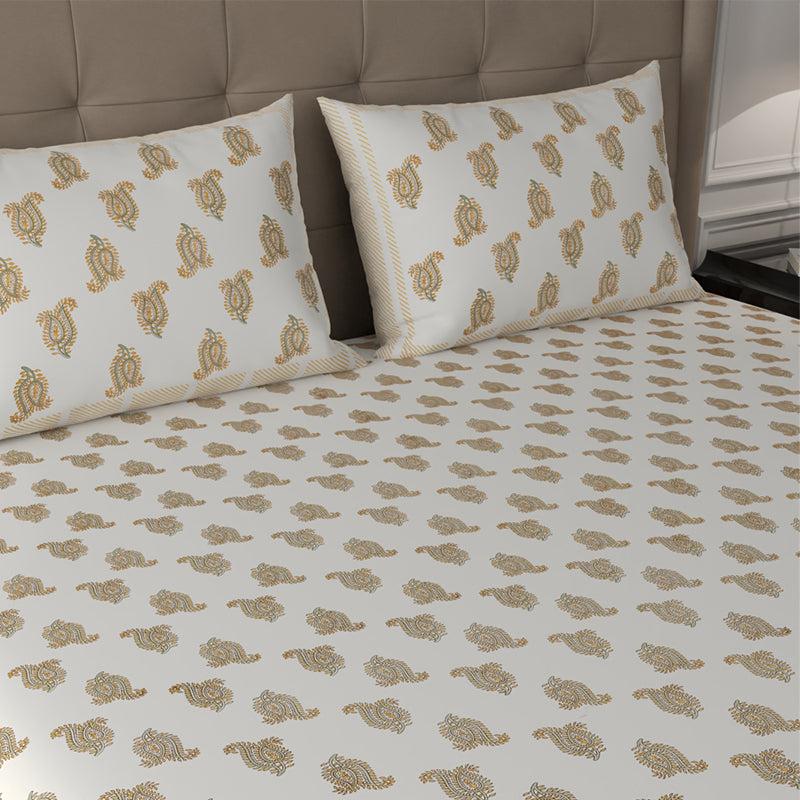 Buy Kaya Ethnic Bedsheet - White & Beige Bedsheets from Vaaree