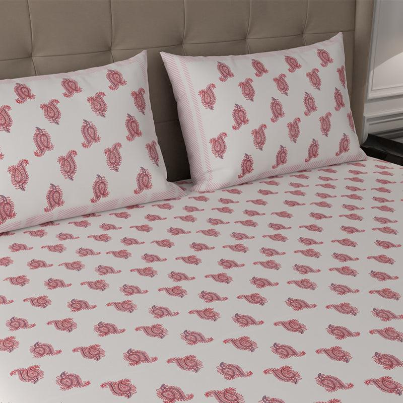 Buy Kaya Ethnic Bedsheet - White & Pink Bedsheets from Vaaree