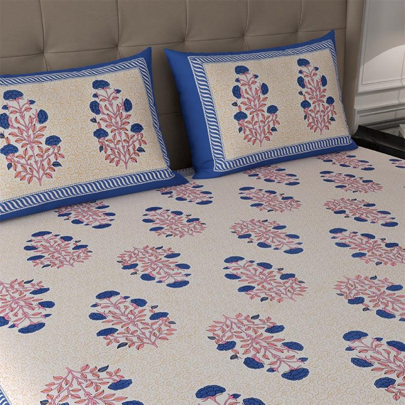 Buy Arasi Ethnic Bedsheet - Beige & Blue Bedsheets from Vaaree