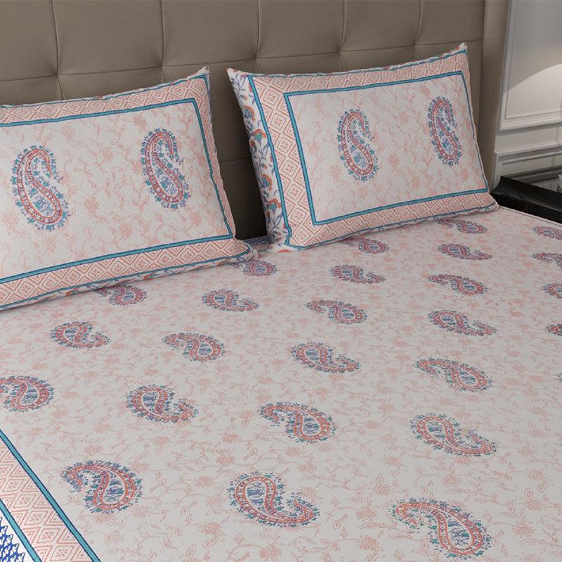 Bedsheets - Arima Ethnic Bedsheet - Beige & Blue