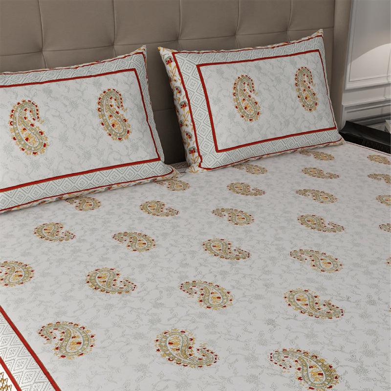 Buy Arima Ethnic Bedsheet - Beige & Green Bedsheets from Vaaree