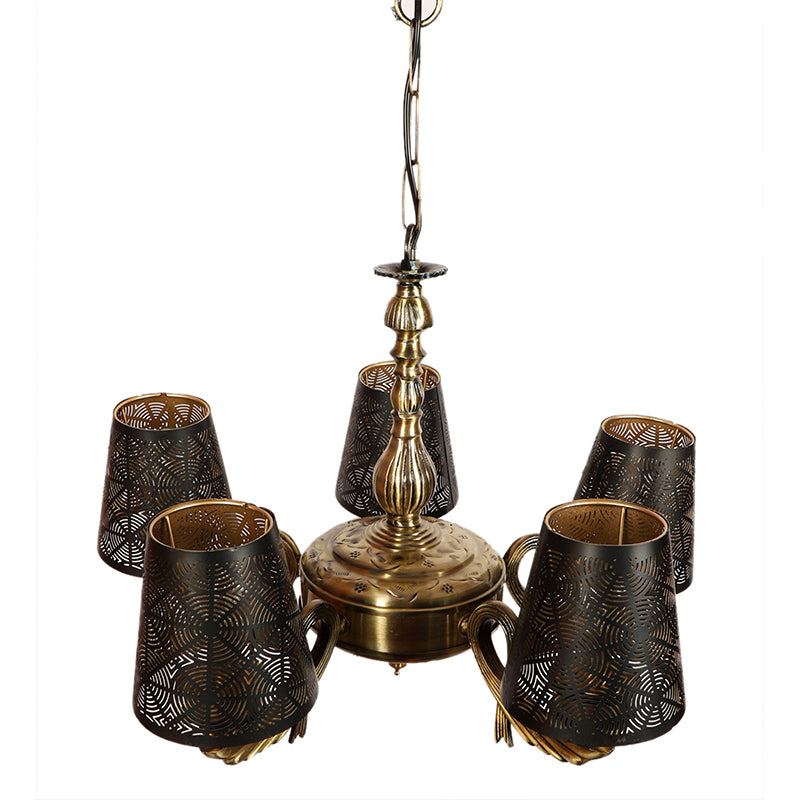 Ceiling Lamp - Thiva Etched Vistara Golden Antique Chandelier