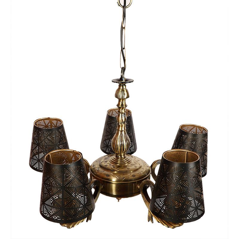 Buy Thiva Etched Vistara Golden Antique Chandelier Ceiling Lamp from Vaaree