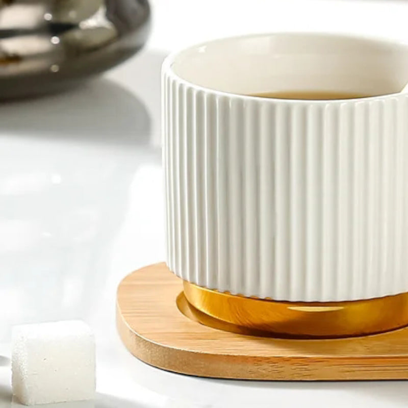 Tea Cup & Saucer - Aviva Chroma White & Gold Cup (350 ML) - Three Piece Set