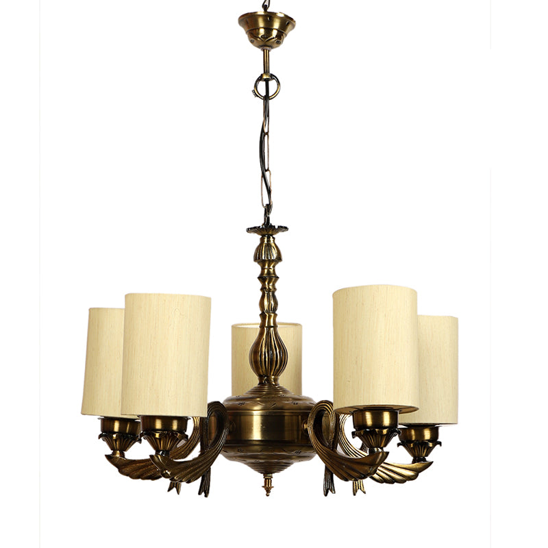 Buy Vistara Cylindrical Golden Antique Chandelier - Off White Ceiling Lamp from Vaaree