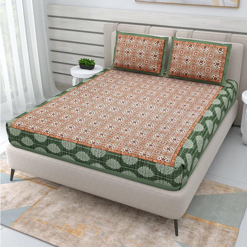 Buy Ima Ethnic Bedsheet - Green & Brown Bedsheets from Vaaree