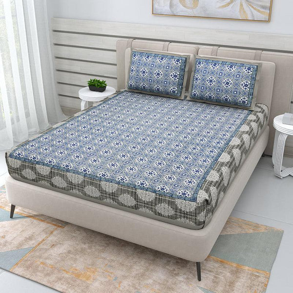 Buy Ima Ethnic Bedsheet - Grey & Blue Bedsheets from Vaaree