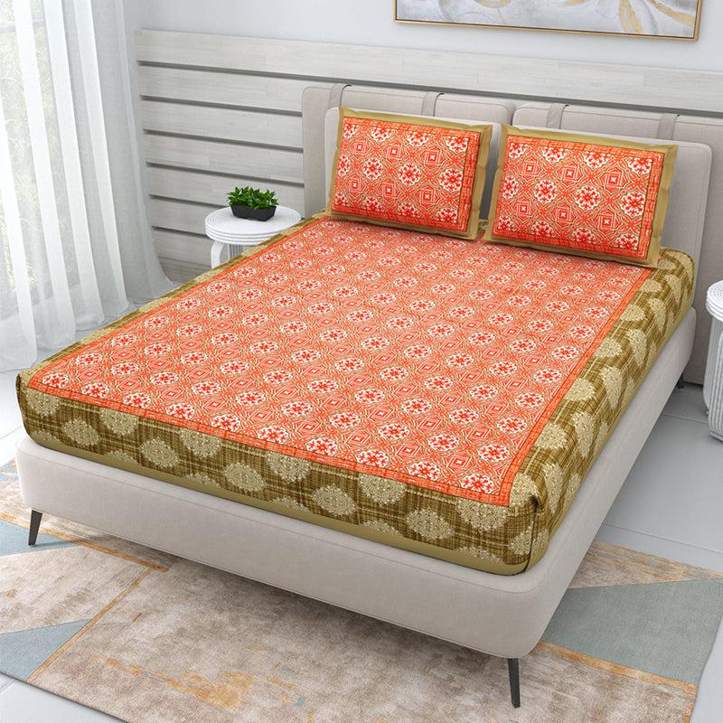 Buy Ima Ethnic Bedsheet - Beige & Orange Bedsheets from Vaaree