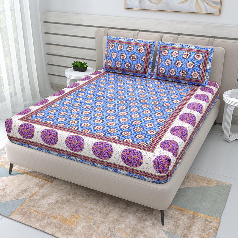 Buy Daya Ethnic Bedsheet - Blue & Purple Bedsheets from Vaaree