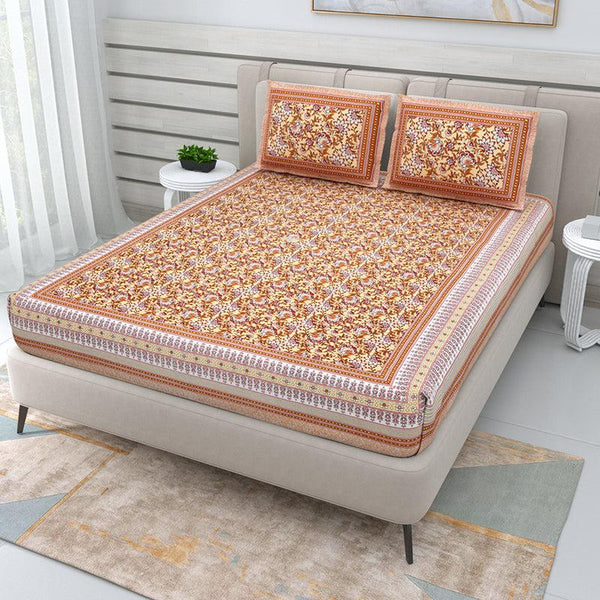 Buy Kedar Ethnic Bedsheet - Beige Bedsheets from Vaaree