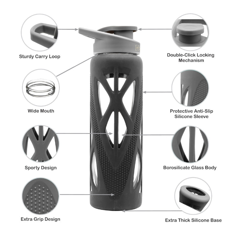 Buy Wego Glass Bottle With Silicon Sleeve (750 ML) - Grey Bottle from Vaaree