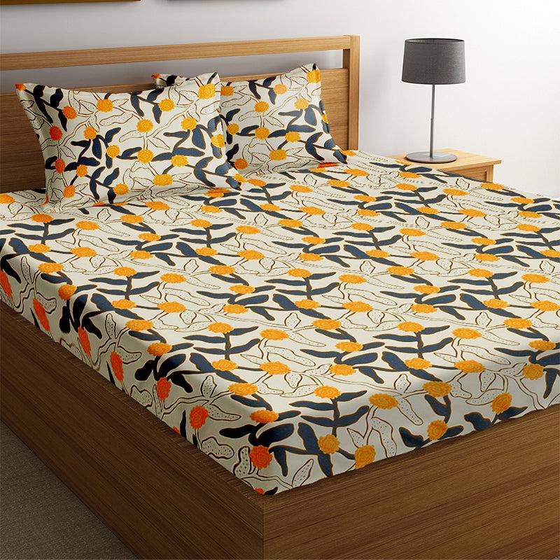 Buy Micah Mango Floral Bedsheet Bedsheets from Vaaree