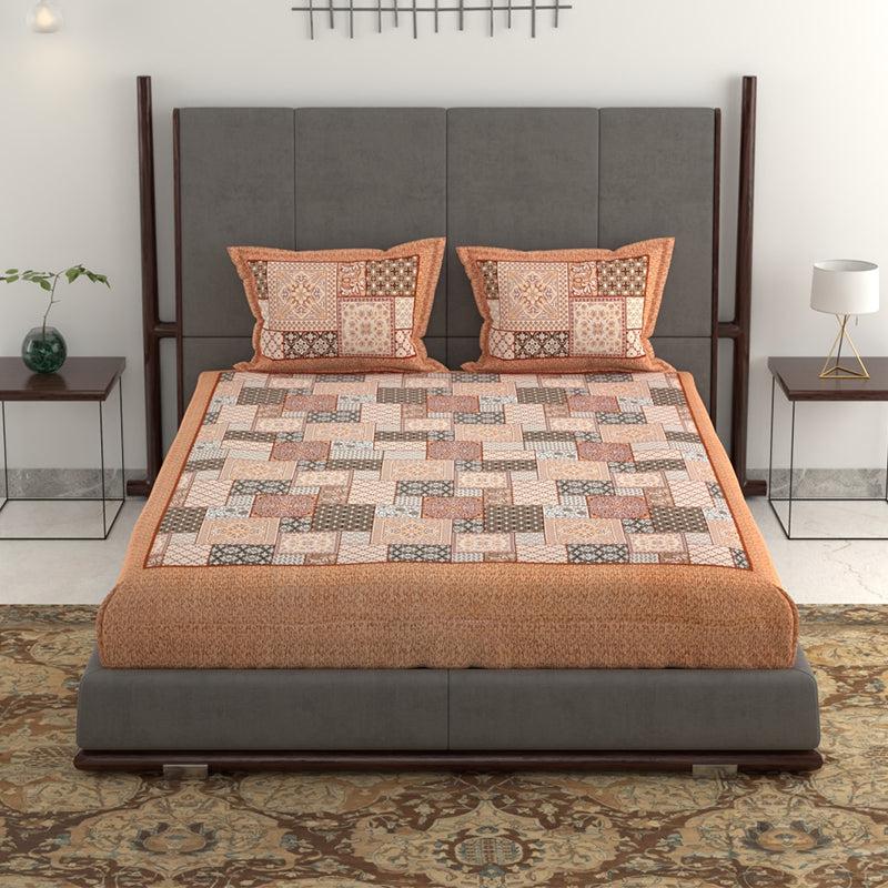 Buy Priti Patchwork Printed Bedsheet - Brown Bedsheets from Vaaree