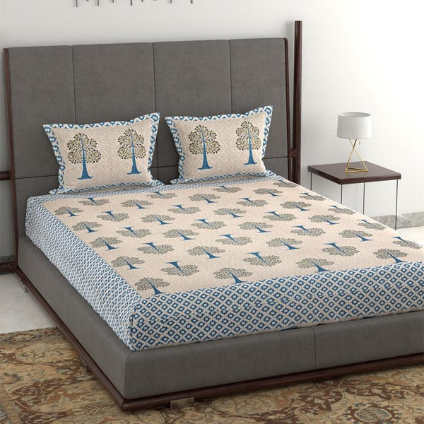 Buy Eryi Ethnic Bedsheet - Beige & Blue Bedsheets from Vaaree