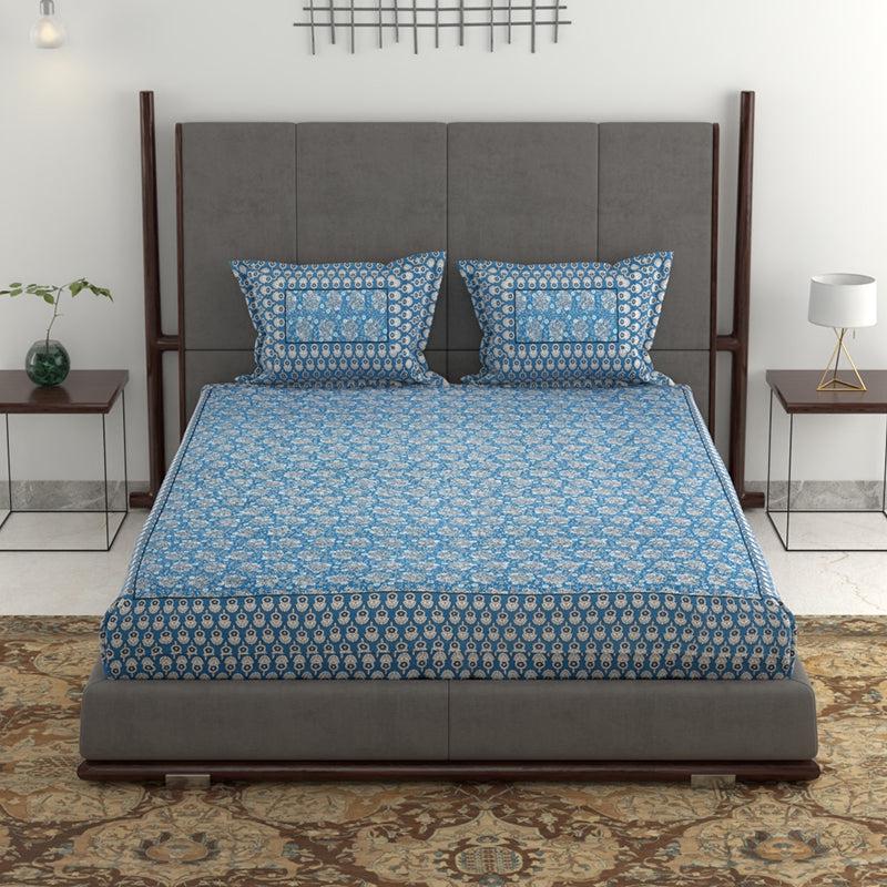 Buy Saavika Printed Bedsheet - Blue Bedsheets from Vaaree