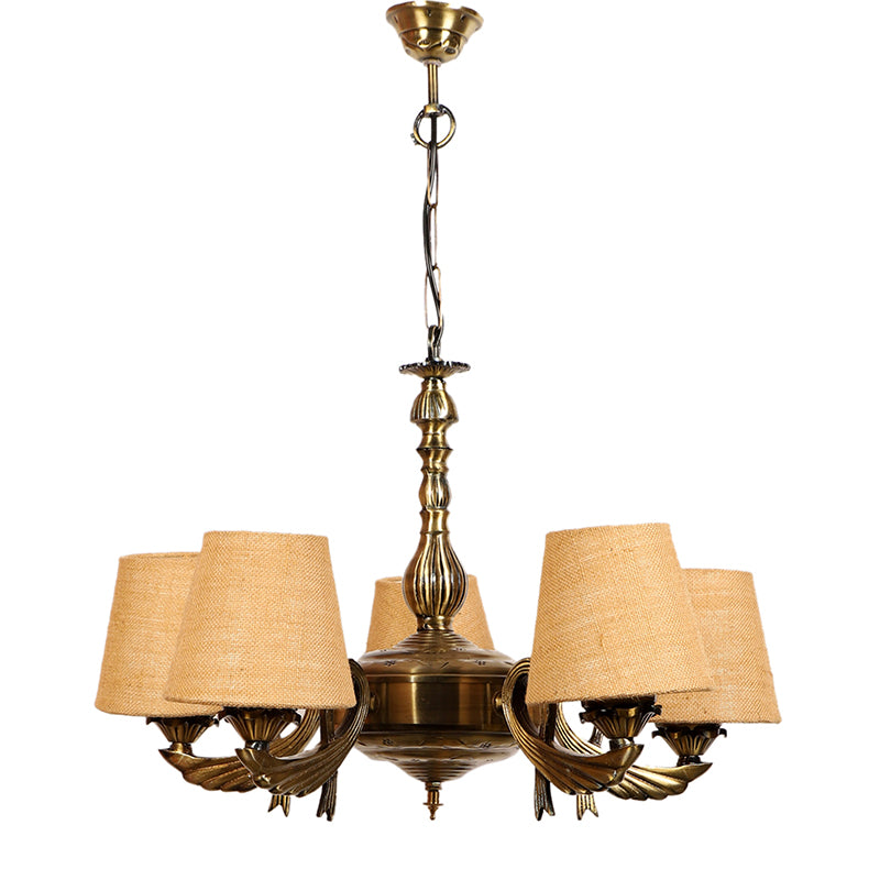 Ceiling Lamp - Vistara Conical Golden Antique Chandelier - Beige