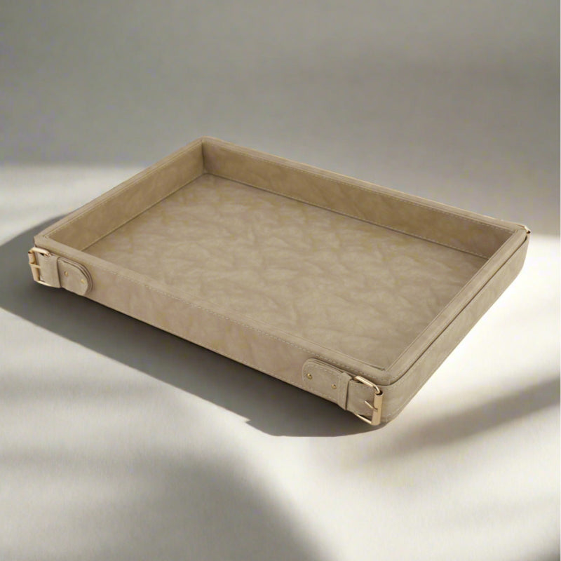 Serving Tray - Redvo Vegan Leather Serving Tray - Beige