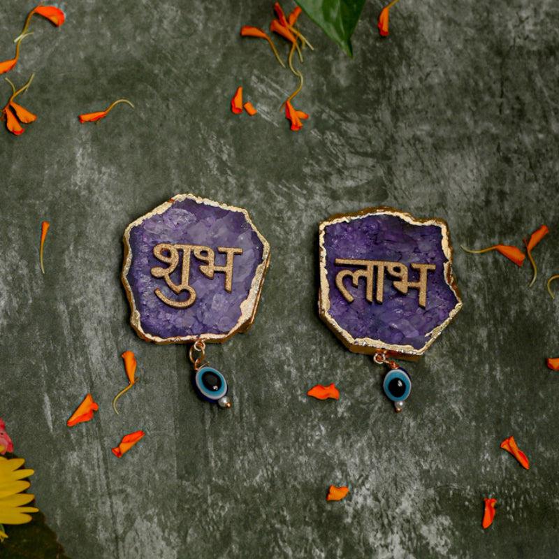 Buy Shub Labh Wall Accent (Purple) - Set Of Two Wall Accents from Vaaree