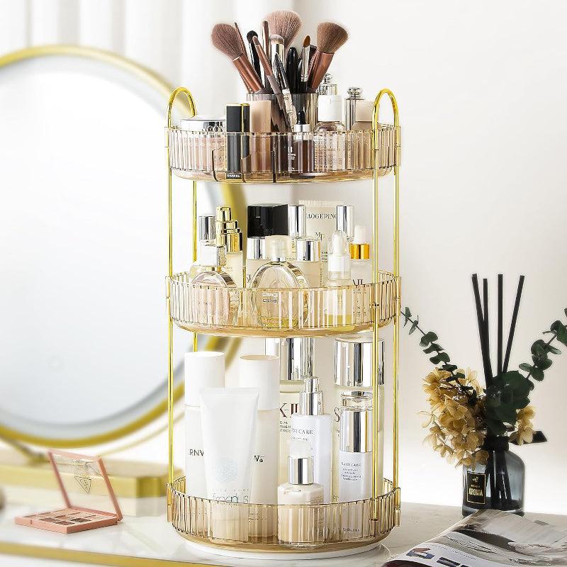 Racks - Cosmina 3-Tier Multipurpose Revolving Organizer - Gold