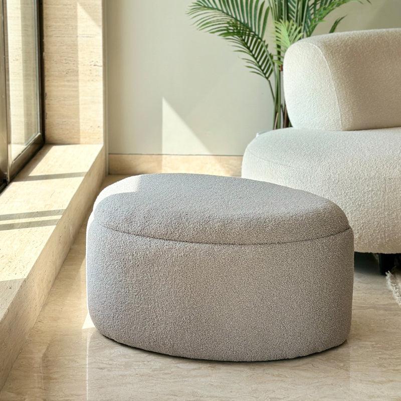 Buy Pebble Snuggle Boucle Pouffe With Storage - Grey Ottomans & Pouffe from Vaaree