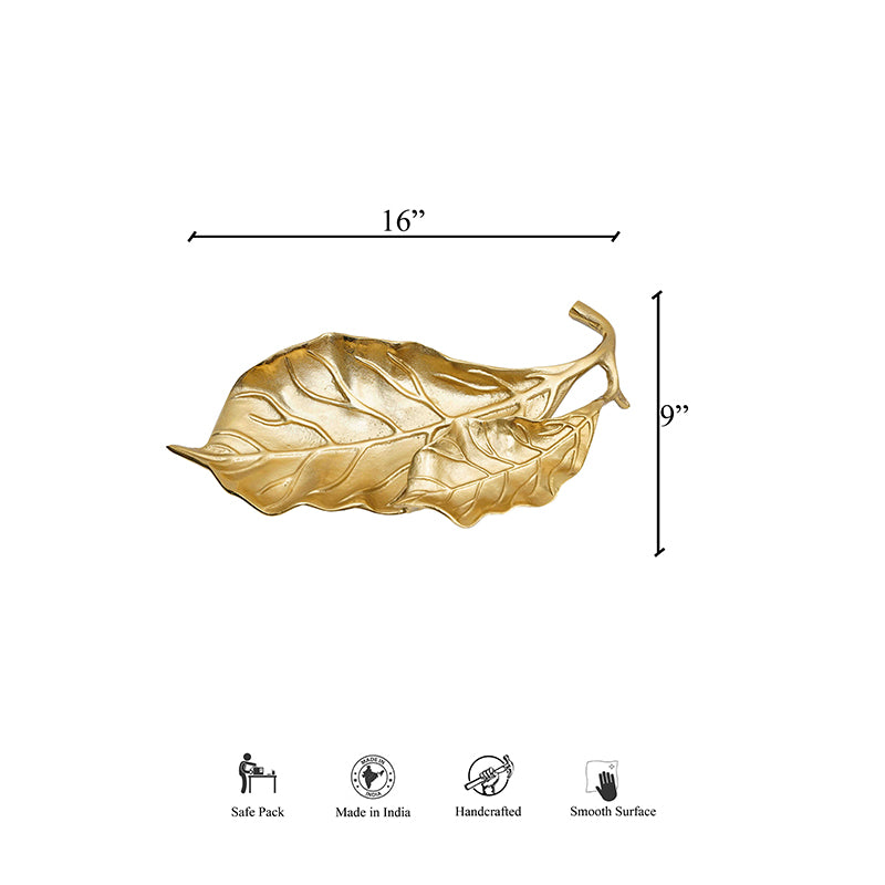 Buy Fiddle Leaf Metal Platter - Gold Platter from Vaaree