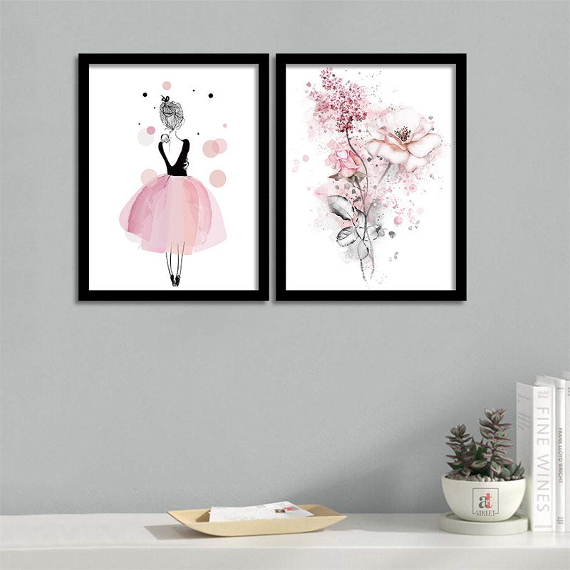 Wall Art & Paintings - Girl In Pink Wall Painting - Set Of Two