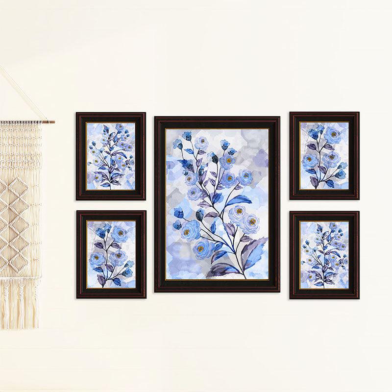 Wall Art & Paintings - Dahlia Mist Wall Art (Blue) - Set Of Five